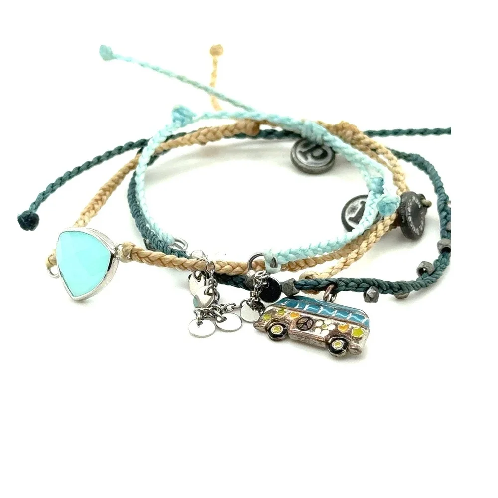 Pura Vida Bracelet Stack Hippie Van Charm Turquoise Stone Boho Blue Tan Set - Picture 2 of 7